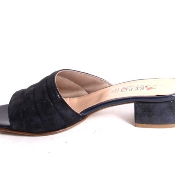 ITALIAN Navy Nubuck Leather Slides Heels Sandals - Picture 6 of 8